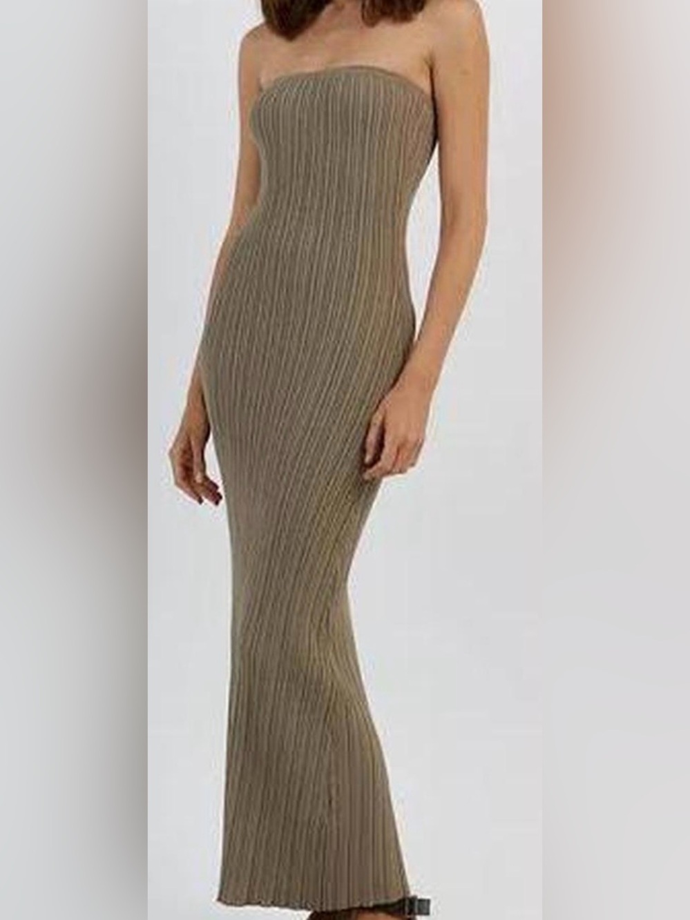 DISSH Sienna Moss Ribbed Strapless Maxi Knit Dress Medium